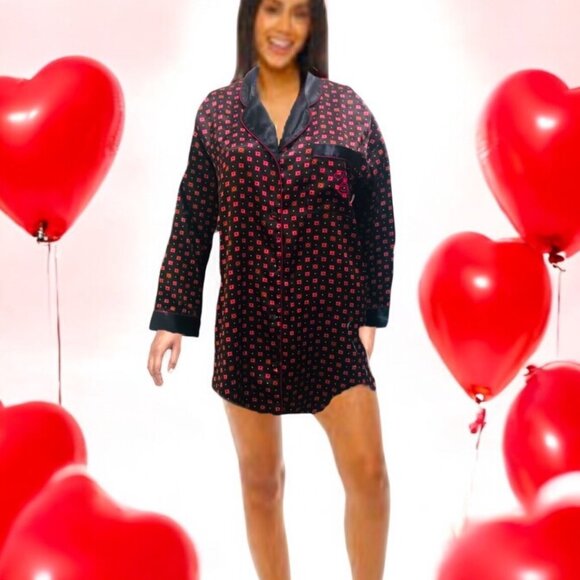 VICTORIA's SECRET Long Sleeve Button Down Satin Pajama Top Sleep Long Shirt Sz S - Picture 2 of 5